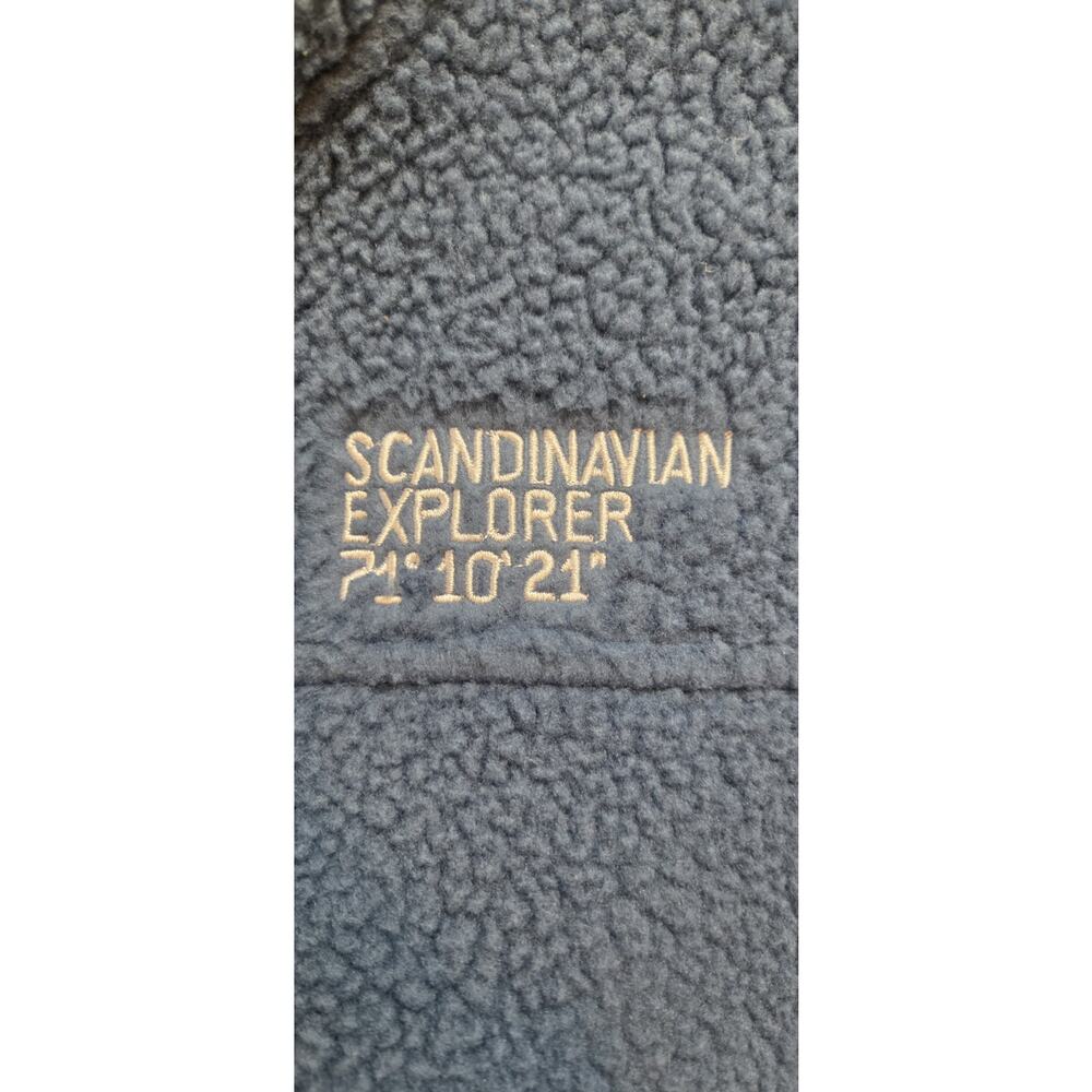 SCANDINAVIAN EXPLORER Fleece Jacket Womens XL Blue Full Zip pockets leather logo - Picture 7 of 14